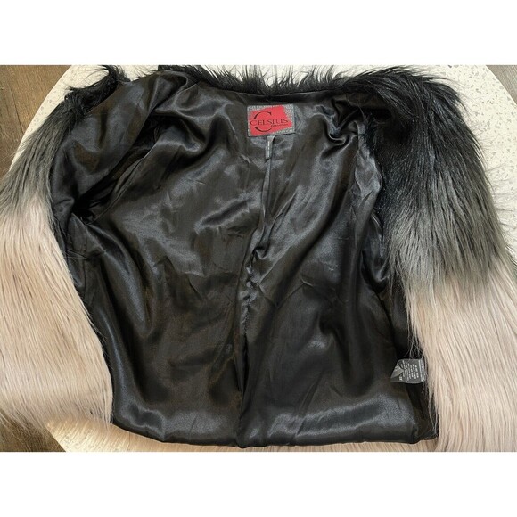 STUNNING Women XL Ombre Faux Fur Coat in Smoked Wool Black Grey Pockets Mob Wife - Picture 5 of 13